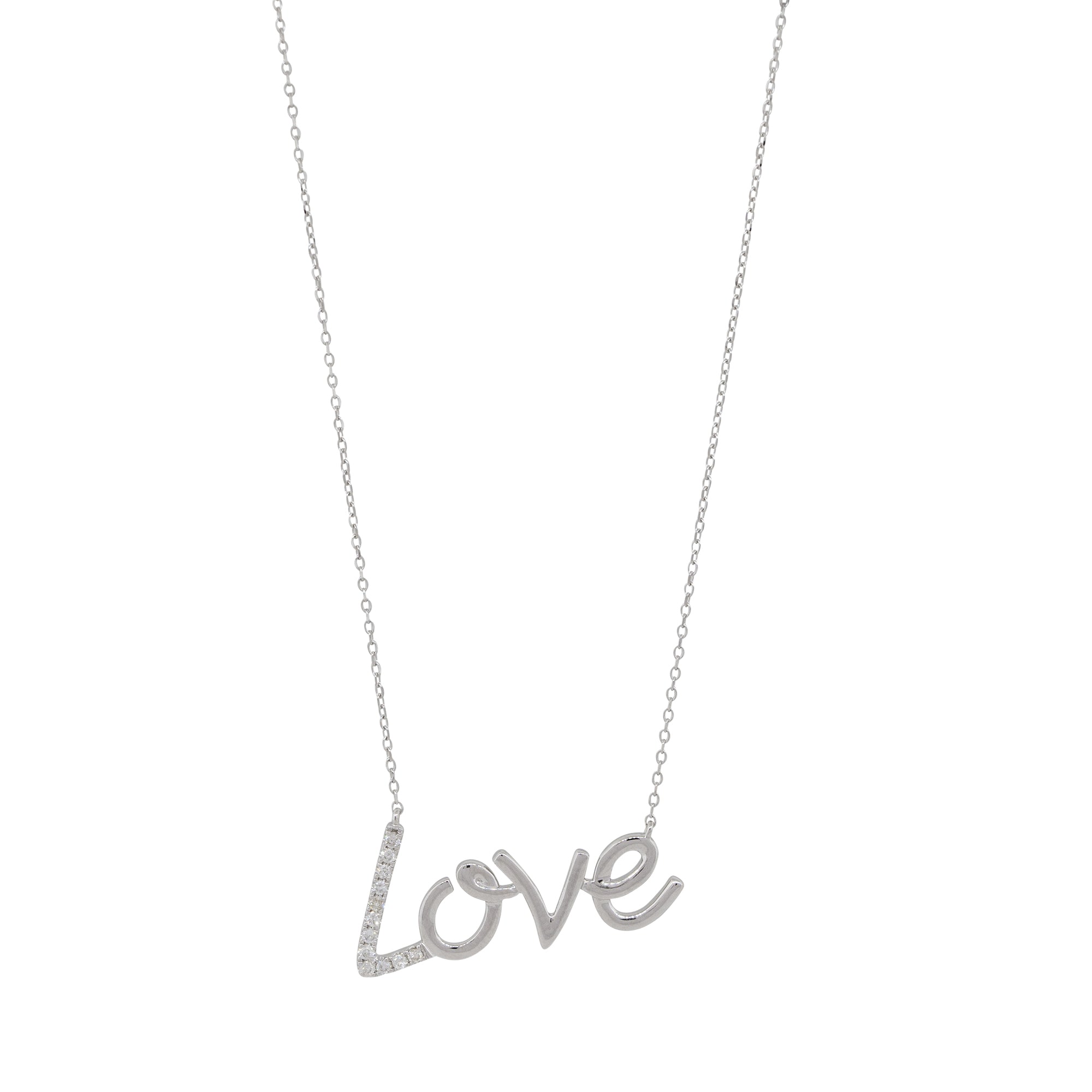 14k White Gold 0.10ctw Diamond "Love" Pendant Necklace