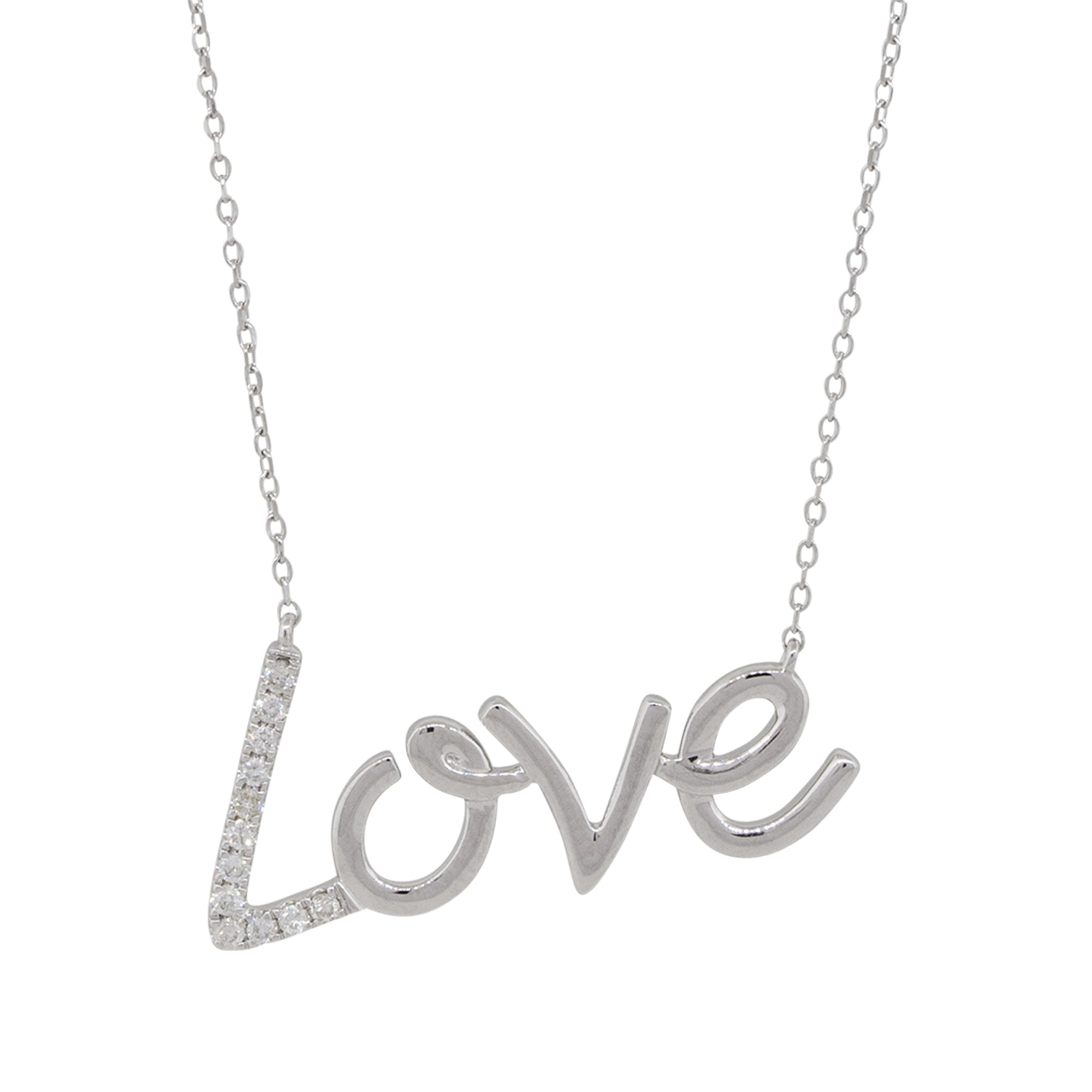 14k White Gold 0.10ctw Diamond "Love" Pendant Necklace