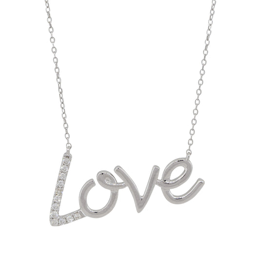 14k White Gold 0.10ctw Diamond "Love" Pendant Necklace