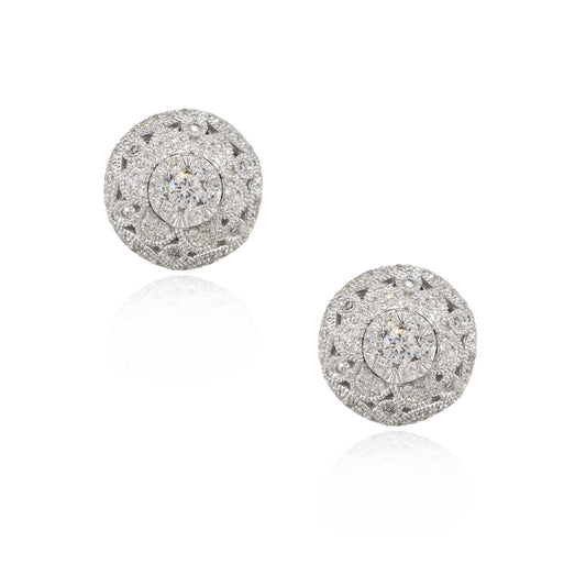 Effy 14k White Gold 0.50ctw Diamond Pave Button Earrings