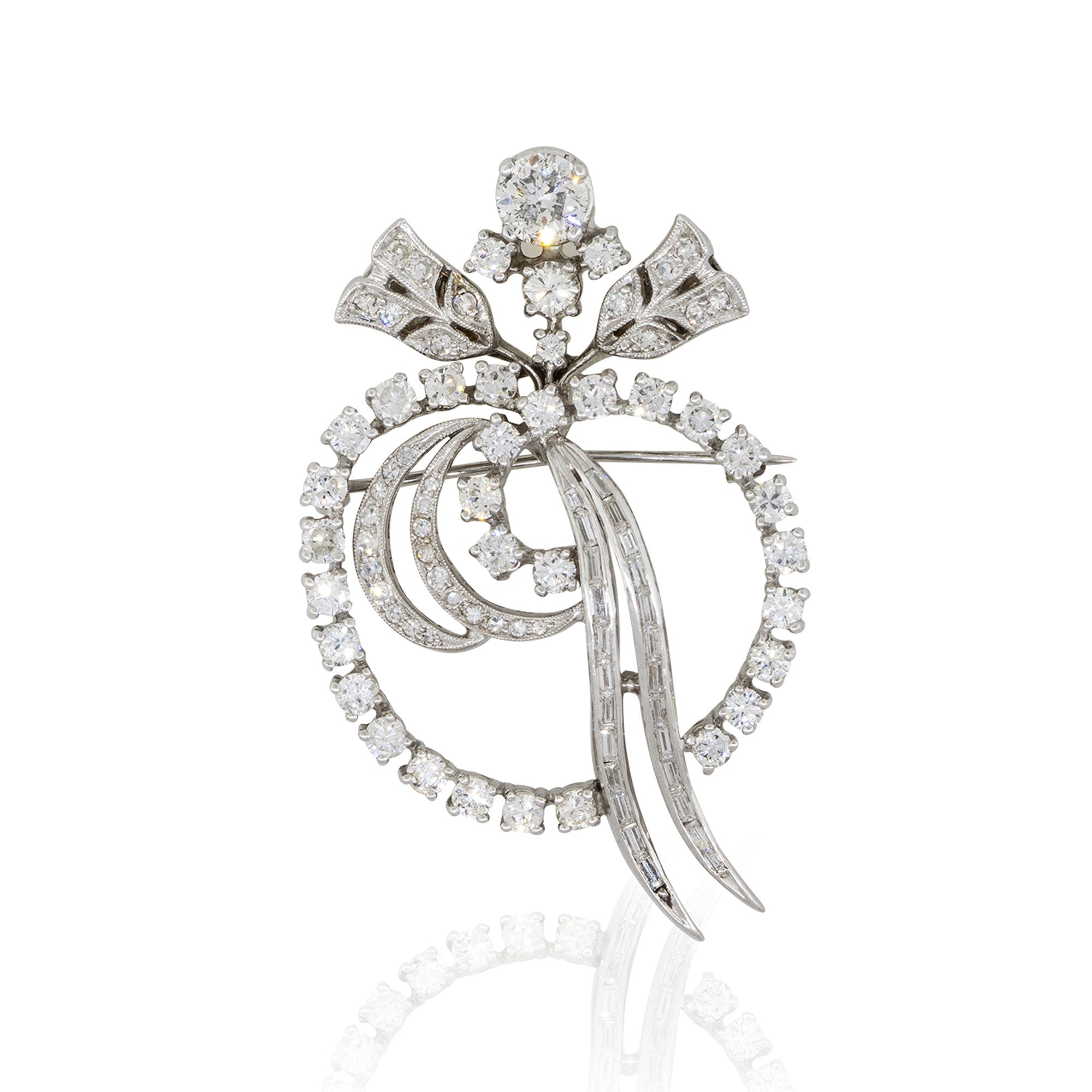 Platinum 4ctw Diamond Pave Open Work Flower Brooch