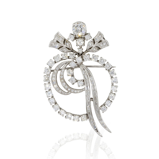 Platinum 4ctw Diamond Pave Open Work Flower Brooch