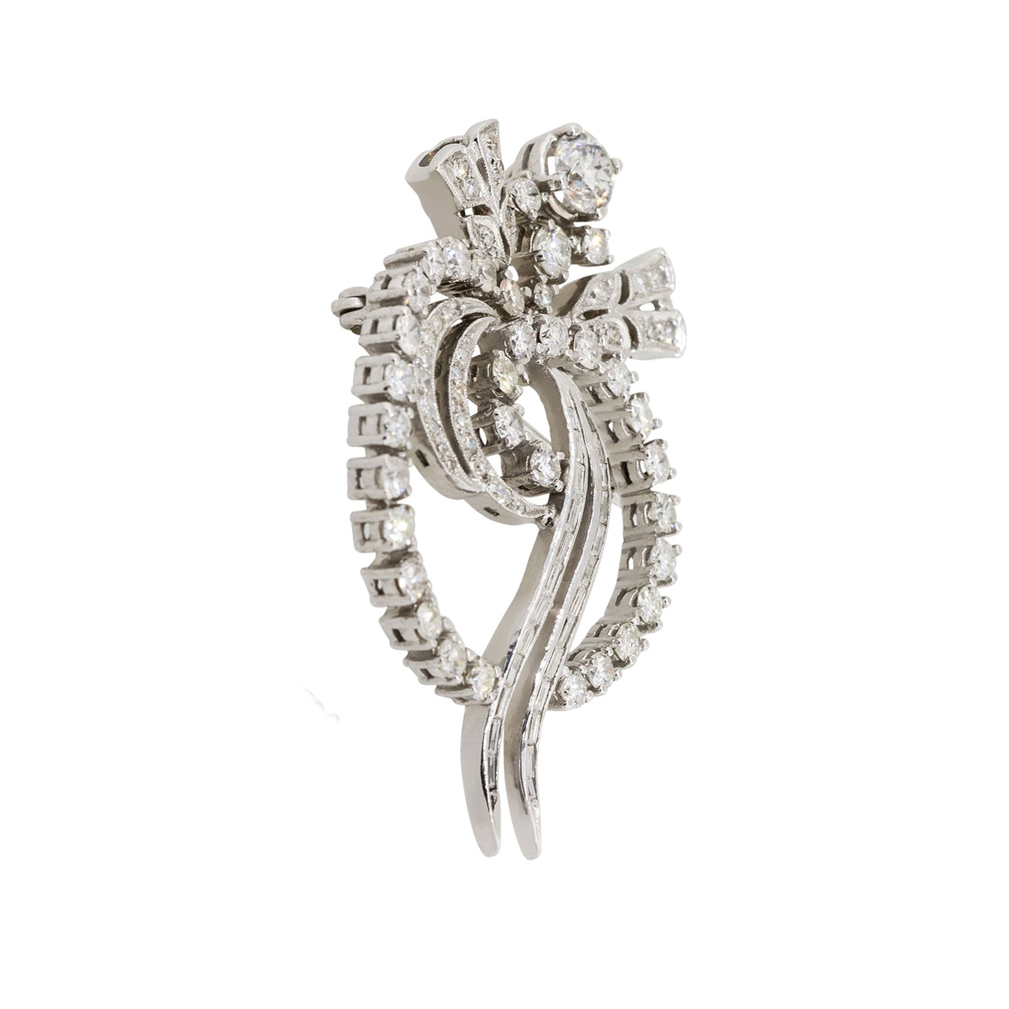 Platinum 4ctw Diamond Pave Open Work Flower Brooch
