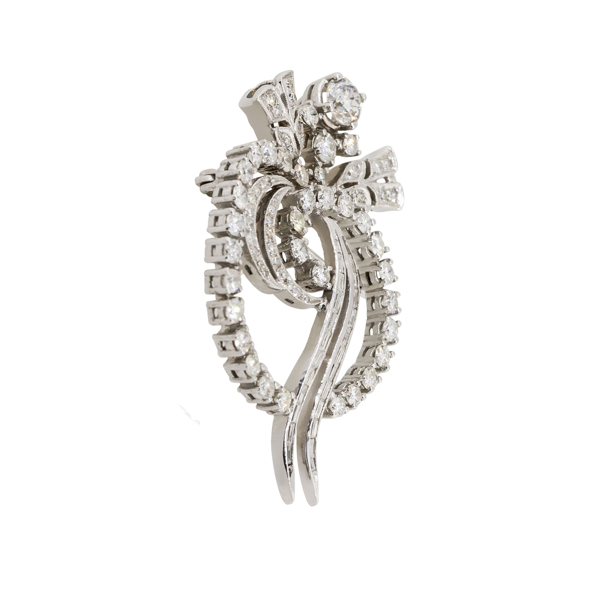 Platinum 4ctw Diamond Pave Open Work Flower Brooch