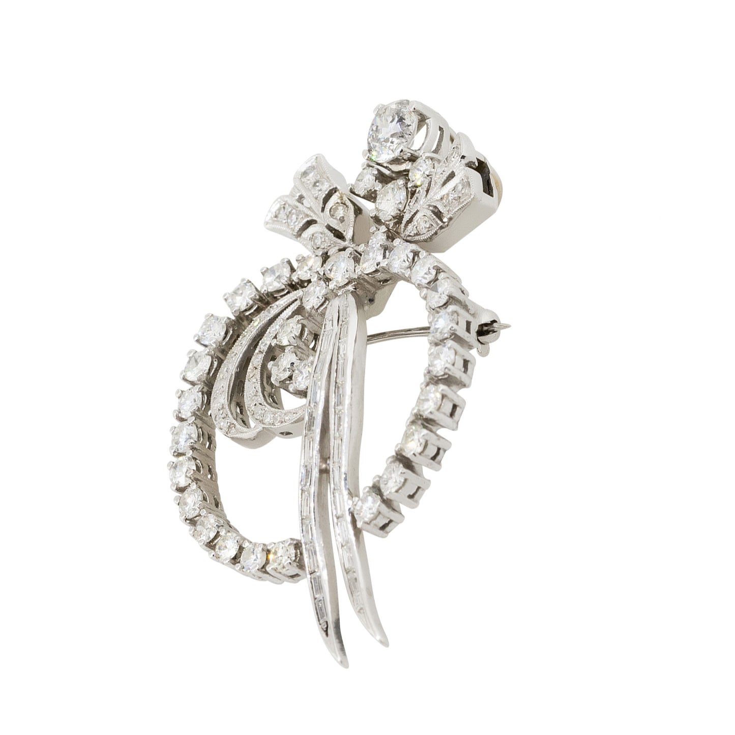 Platinum 4ctw Diamond Pave Open Work Flower Brooch