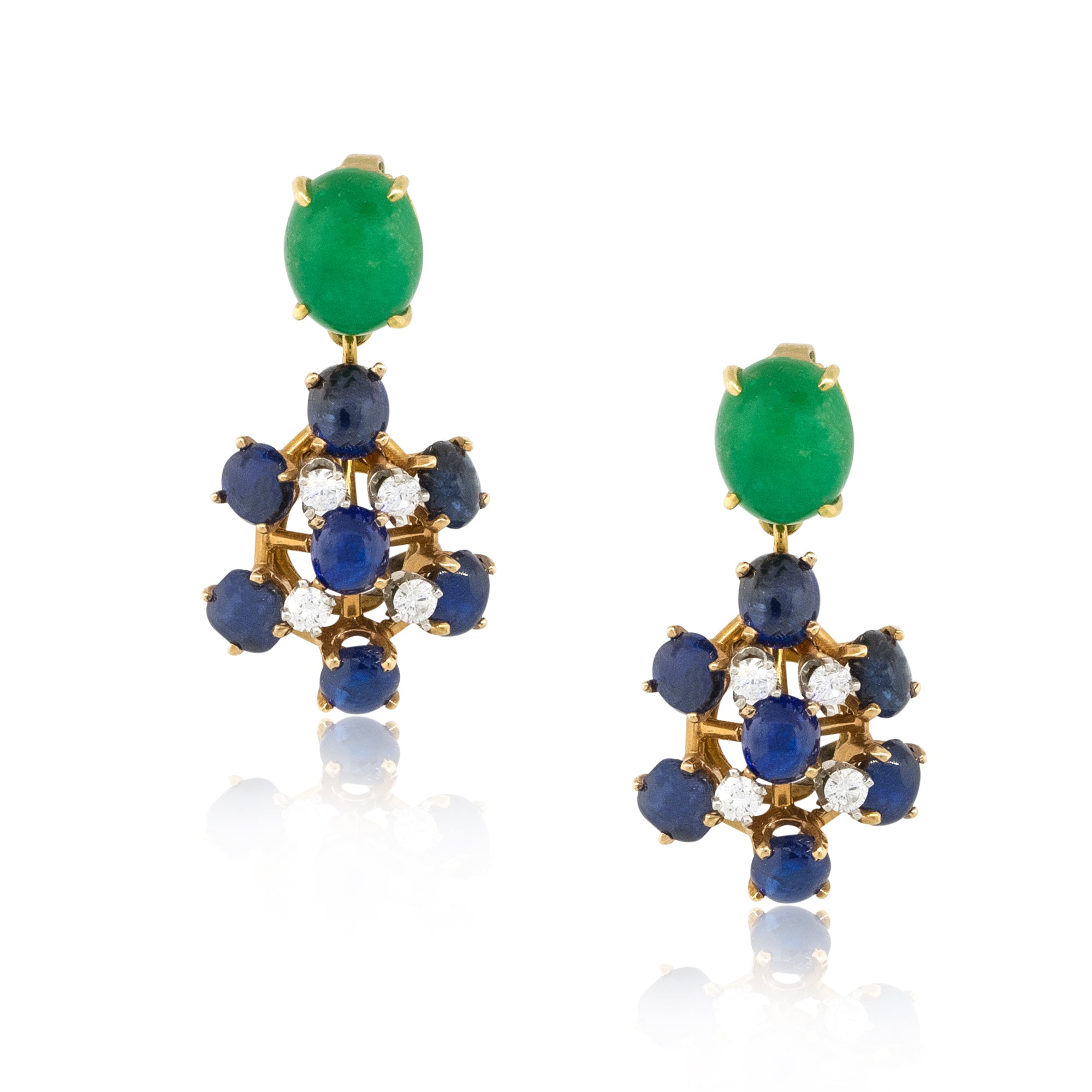 14k Yellow Gold 0.50ctw Diamond and Cabochon Gemstone Dangle Earrings