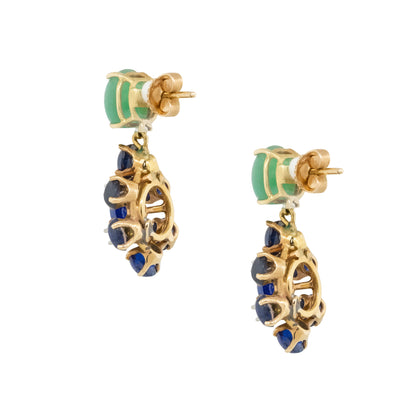 14k Yellow Gold 0.50ctw Diamond and Cabochon Gemstone Dangle Earrings