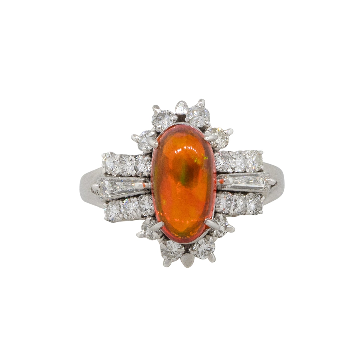 Platinum 1.57ct Fire Oval Opal Diamond Cocktail Ring
