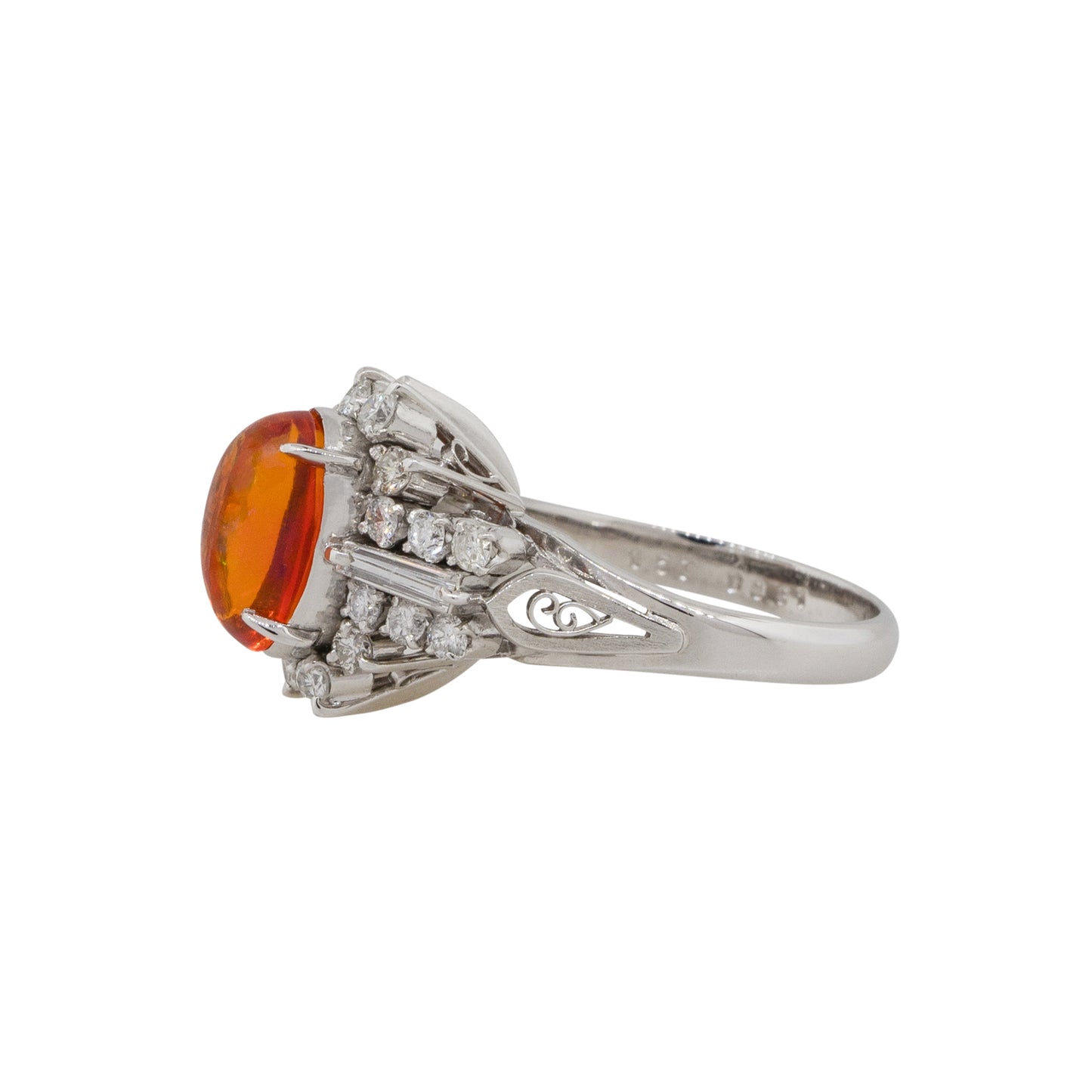 Platinum 1.57ct Fire Oval Opal Diamond Cocktail Ring