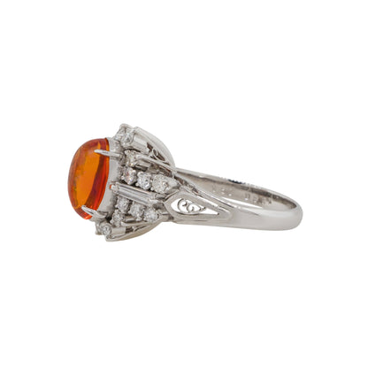 Platinum 1.57ct Fire Oval Opal Diamond Cocktail Ring