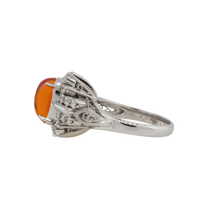 Platinum 1.57ct Fire Oval Opal Diamond Cocktail Ring