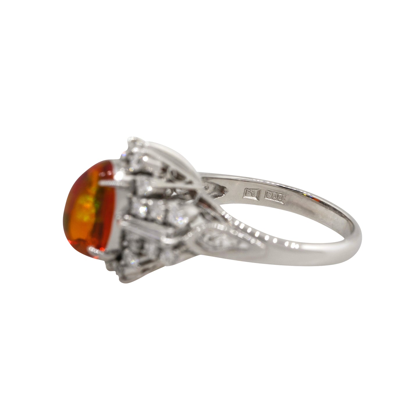 Platinum 1.57ct Fire Oval Opal Diamond Cocktail Ring
