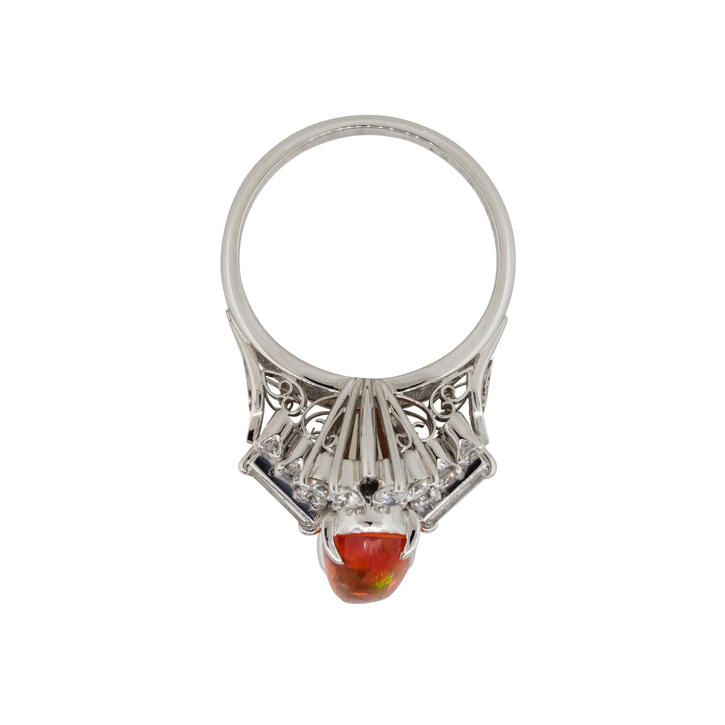 Platinum 1.57ct Fire Oval Opal Diamond Cocktail Ring