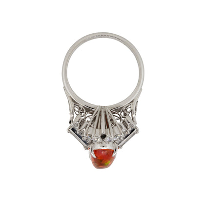Platinum 1.57ct Fire Oval Opal Diamond Cocktail Ring