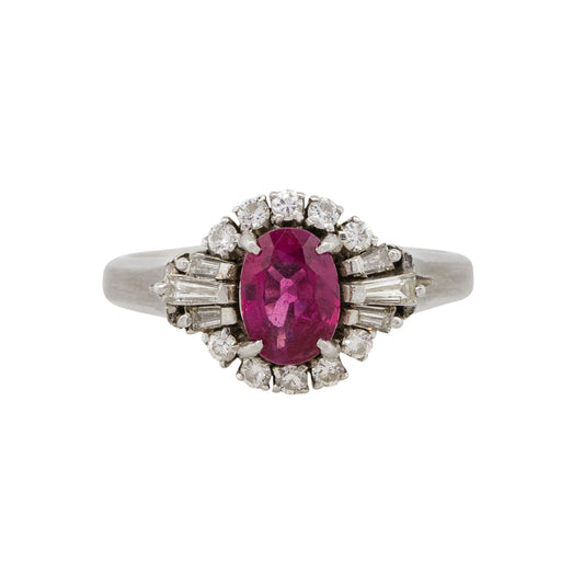 Platinum 0.75ct Oval Cut Ruby Diamond Cocktail Ring