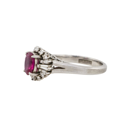 Platinum 0.75ct Oval Cut Ruby Diamond Cocktail Ring