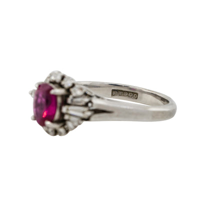 Platinum 0.75ct Oval Cut Ruby Diamond Cocktail Ring
