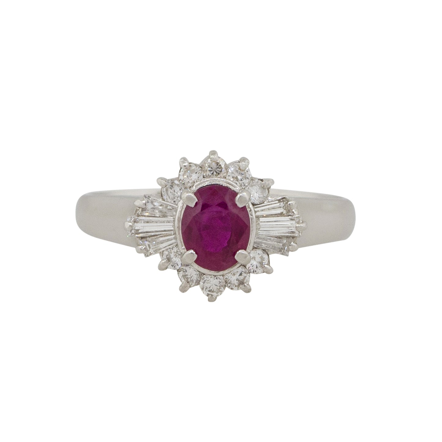 Platinum 0.70ct Bezel Set Oval Cut Ruby Diamond Cocktail Ring