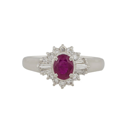 Platinum 0.70ct Bezel Set Oval Cut Ruby Diamond Cocktail Ring