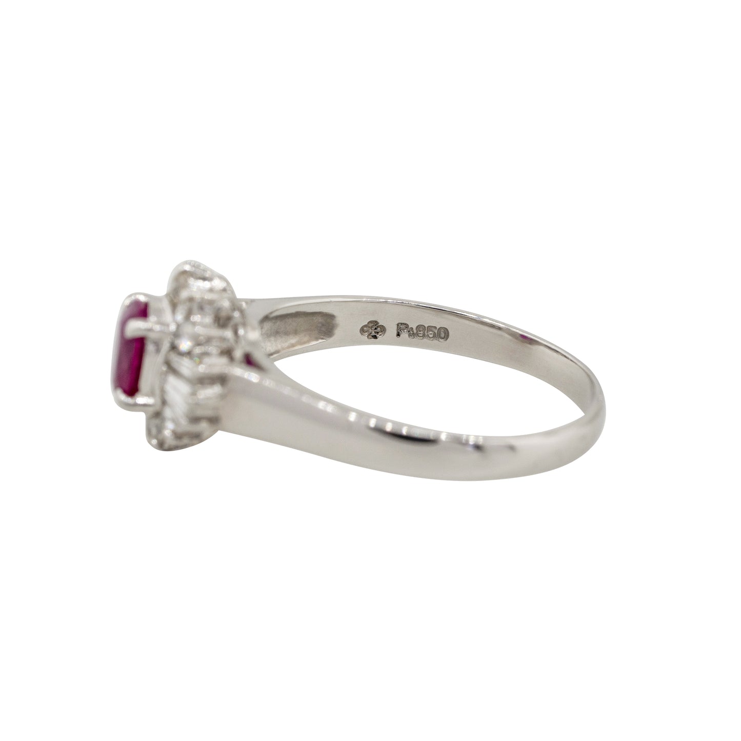 Platinum 0.70ct Bezel Set Oval Cut Ruby Diamond Cocktail Ring