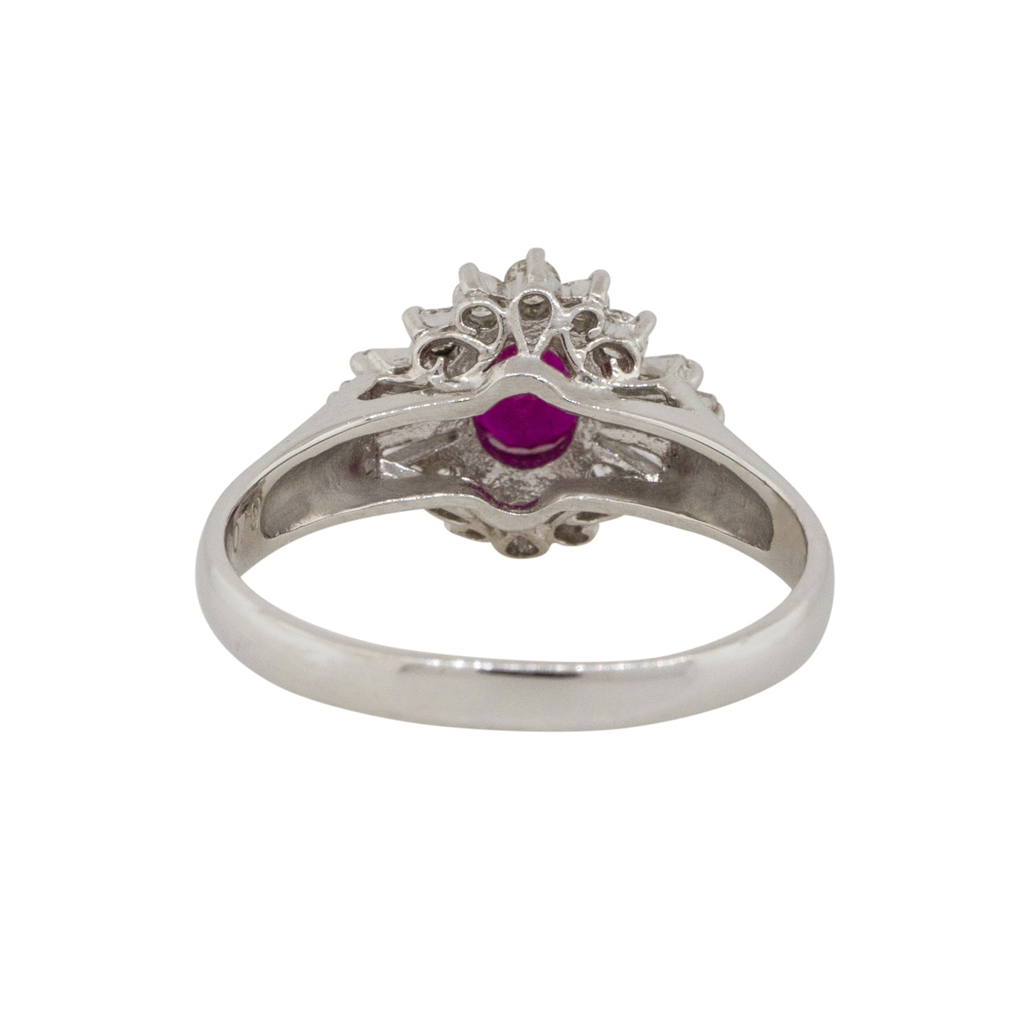 Platinum 0.70ct Bezel Set Oval Cut Ruby Diamond Cocktail Ring