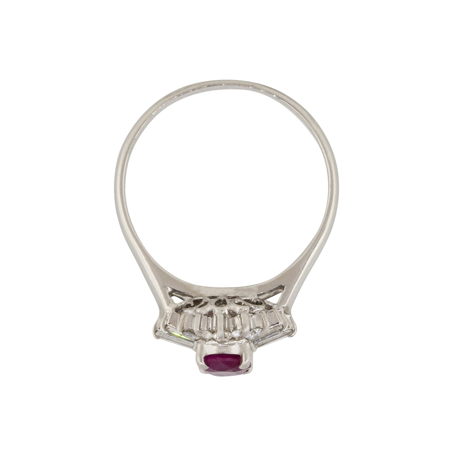Platinum 0.70ct Bezel Set Oval Cut Ruby Diamond Cocktail Ring