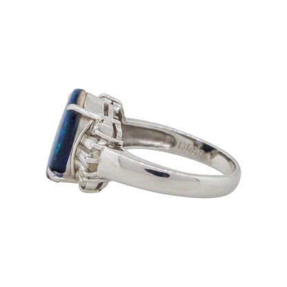 Platinum 0.28ct Oval Doublet Opal Diamond Cocktail Ring