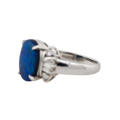 Platinum 0.28ct Oval Doublet Opal Diamond Cocktail Ring