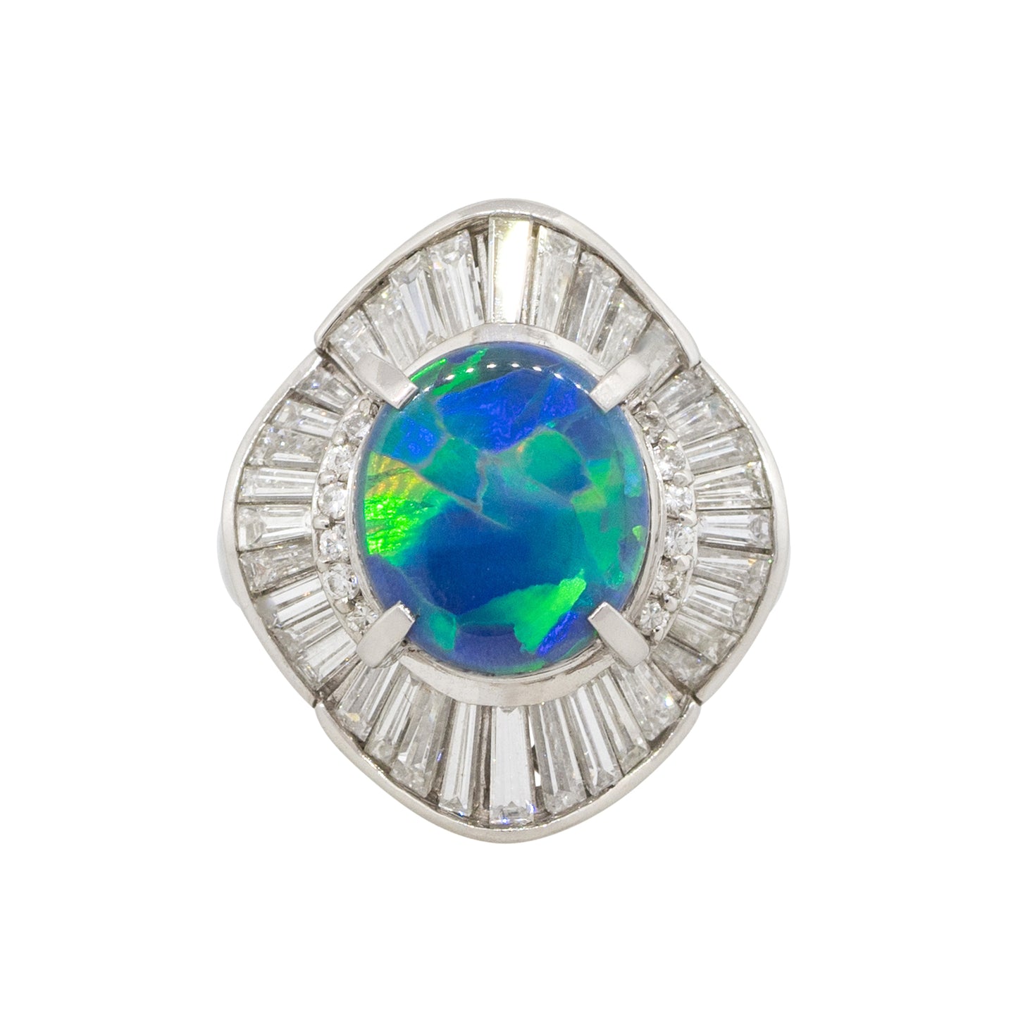 Platinum 2.40ct Blue Oval Opal Diamond Cocktail Large Ring