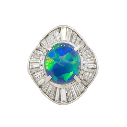 Platinum 2.40ct Blue Oval Opal Diamond Cocktail Large Ring