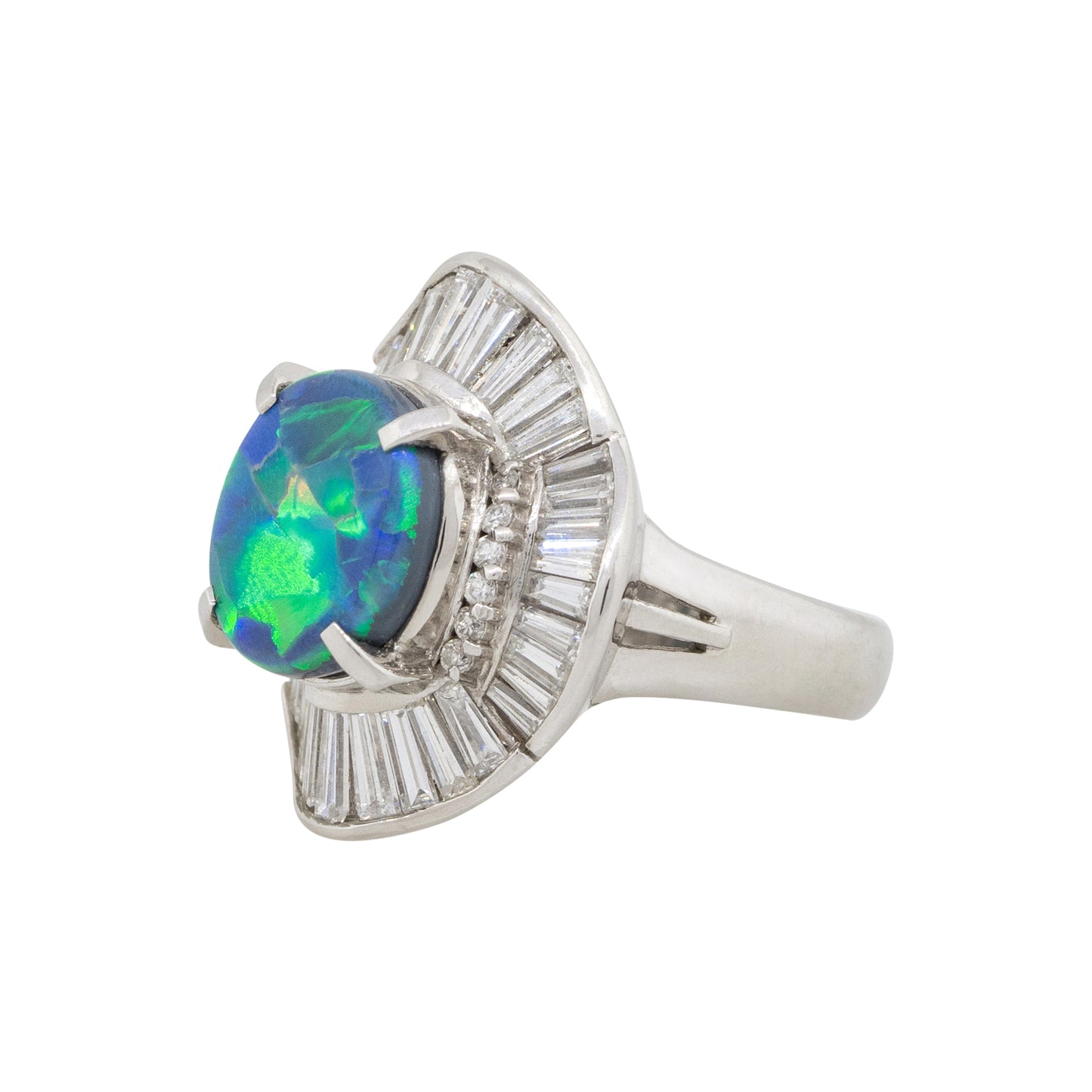 Platinum 2.40ct Blue Oval Opal Diamond Cocktail Large Ring