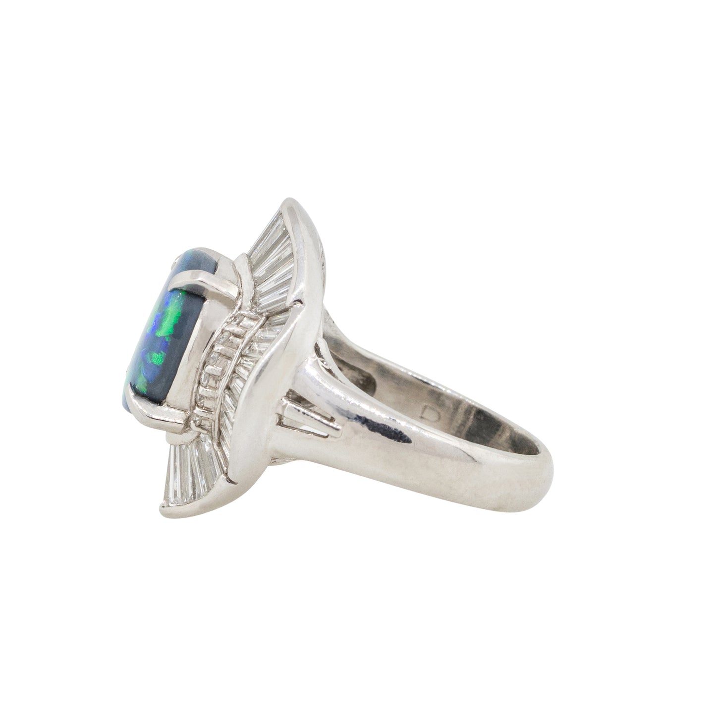 Platinum 2.40ct Blue Oval Opal Diamond Cocktail Large Ring