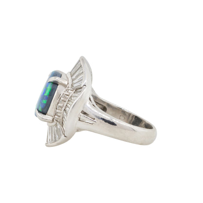 Platinum 2.40ct Blue Oval Opal Diamond Cocktail Large Ring