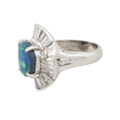 Platinum 2.40ct Blue Oval Opal Diamond Cocktail Large Ring