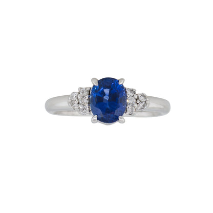 Platinum 1.58ct Oval Shape Sapphire Diamond Cluster Cocktail Ring