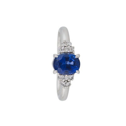Platinum 1.58ct Oval Shape Sapphire Diamond Cluster Cocktail Ring