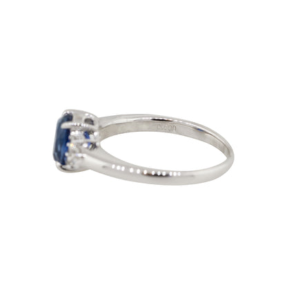 Platinum 1.58ct Oval Shape Sapphire Diamond Cluster Cocktail Ring