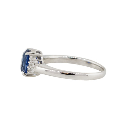 Platinum 1.58ct Oval Shape Sapphire Diamond Cluster Cocktail Ring