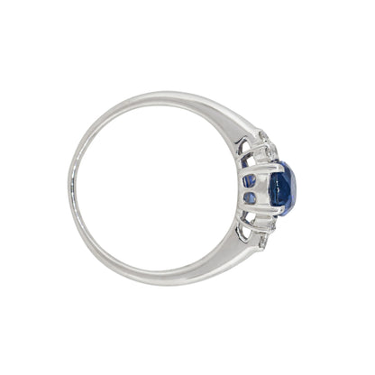 Platinum 1.58ct Oval Shape Sapphire Diamond Cluster Cocktail Ring