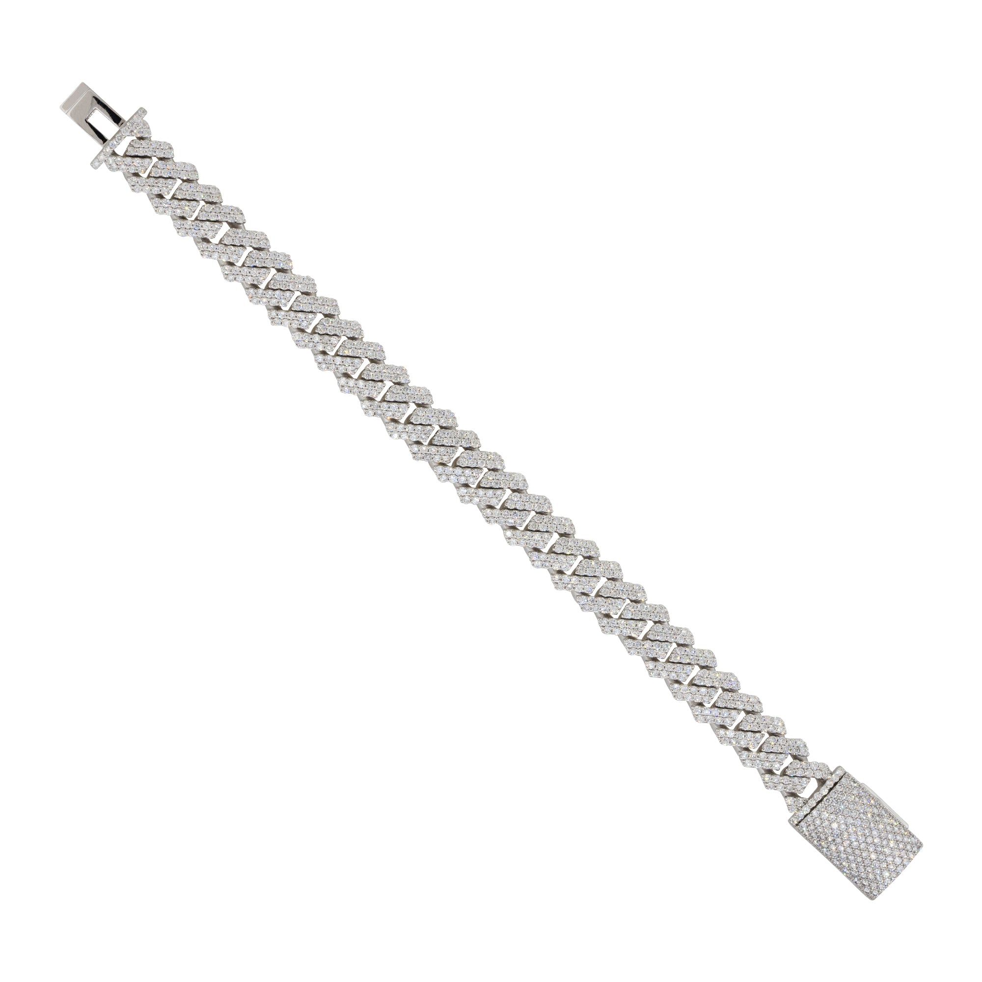 14k White Gold 9.47ctw Diamond Pave Cuban Chain Link Bracelet