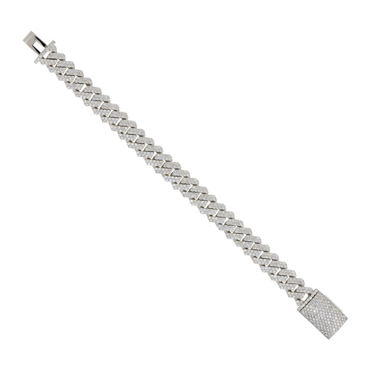 14k White Gold 9.47ctw Diamond Pave Cuban Chain Link Bracelet