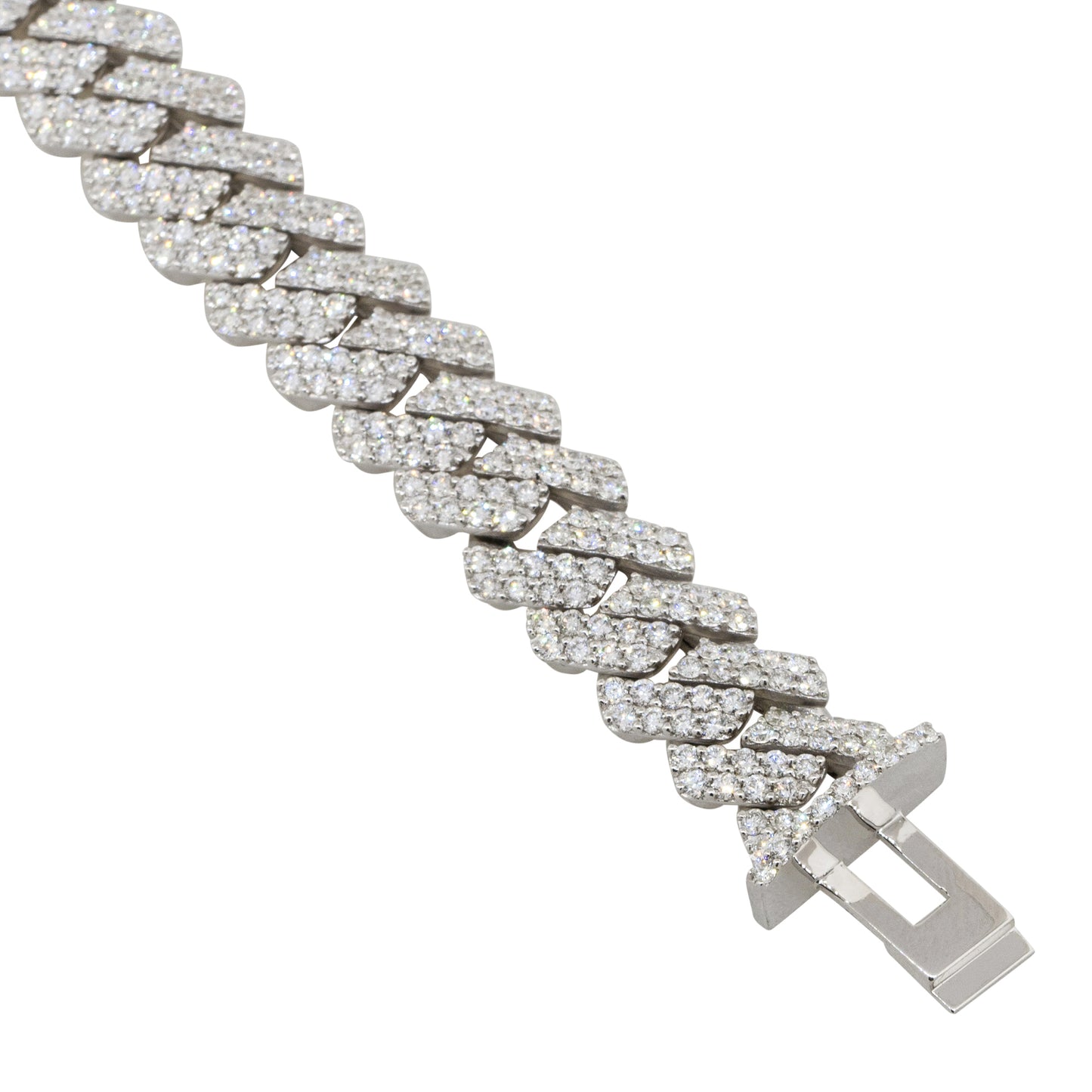 14k White Gold 9.47ctw Diamond Pave Cuban Chain Link Bracelet