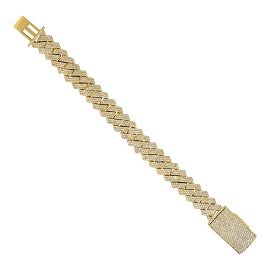 10k Yellow Gold 12.50ctw All Pave Diamond Cuban Link Bracelet