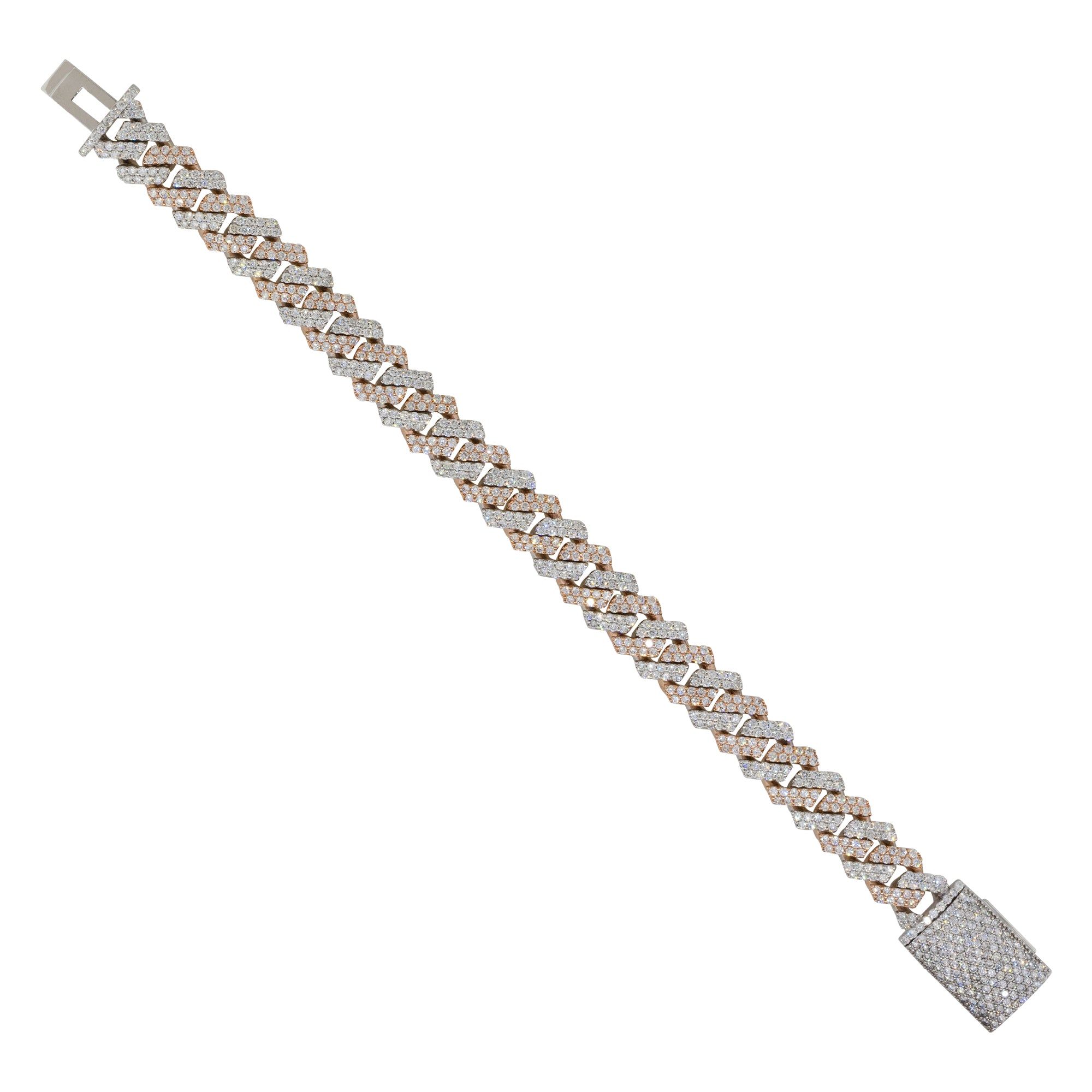 10k Two Tone 7.57ctw All Diamond Pave Cuban Chain Bracelet