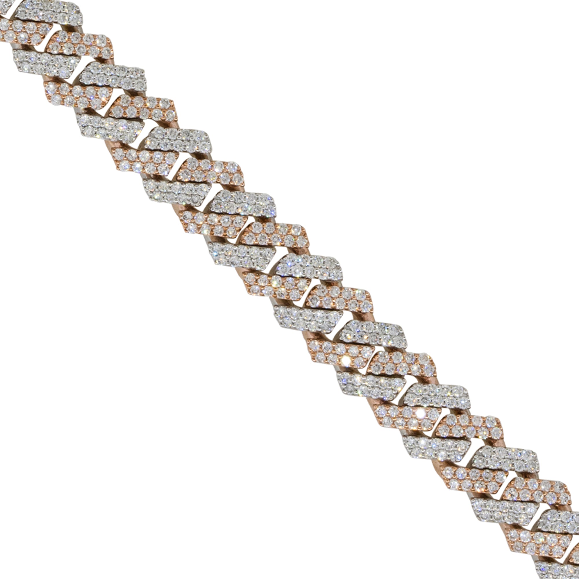 10k Two Tone 7.57ctw All Diamond Pave Cuban Chain Bracelet