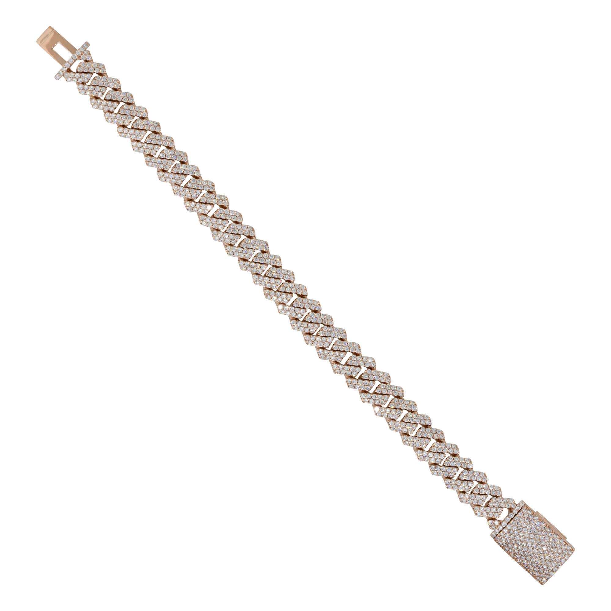 10k Rose Gold 7.57ctw All Diamond Pave Cuban Link Bracelet