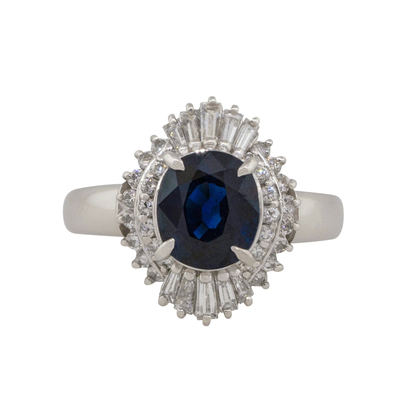 Platinum 1.98ct Oval Sapphire Center Diamond Cocktail Ring