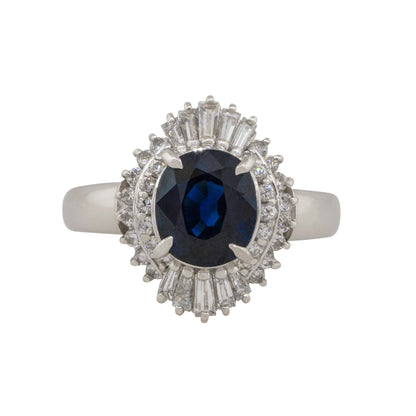 Platinum 1.98ct Oval Sapphire Center Diamond Cocktail Ring