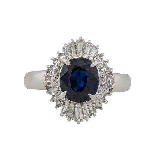 Platinum 1.98ct Oval Sapphire Center Diamond Cocktail Ring