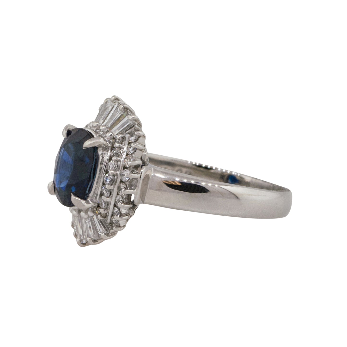 Platinum 1.98ct Oval Sapphire Center Diamond Cocktail Ring